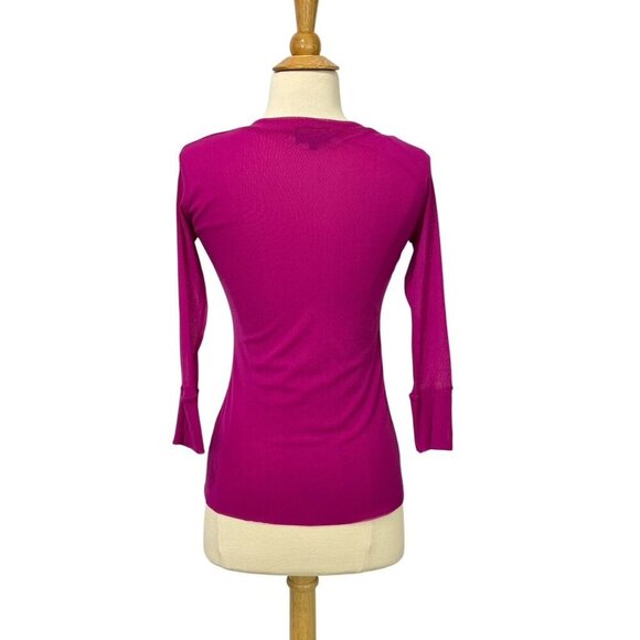 Petit Pois by Viviana G Mesh Long Sleeve V-Neck Top Fuchsia Purple Y2K Size M - Picture 4 of 9